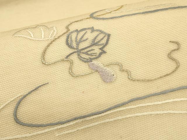 平和屋着物＊夏物 太鼓柄袋帯 総刺繍 瓢箪蔦の葉文 金銀糸 正絹 逸品 DAAT1619cm
