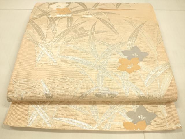平和屋着物＊夏物　西陣　六通柄袋帯　草花文　銀糸　正絹　逸品　DAAT1652cm