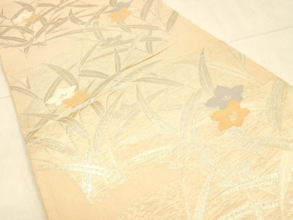 平和屋着物＊夏物　西陣　六通柄袋帯　草花文　銀糸　正絹　逸品　DAAT1652cm
