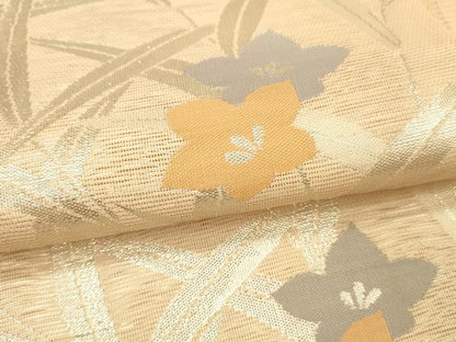 平和屋着物＊夏物　西陣　六通柄袋帯　草花文　銀糸　正絹　逸品　DAAT1652cm