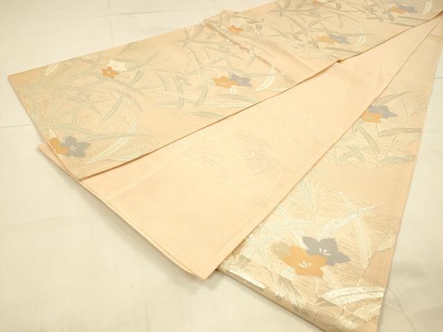 平和屋着物＊夏物　西陣　六通柄袋帯　草花文　銀糸　正絹　逸品　DAAT1652cm