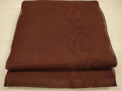 平和屋着物＊夏物　八寸名古屋帯　抽象文様　小豆色　正絹　逸品　DAAW4256cm