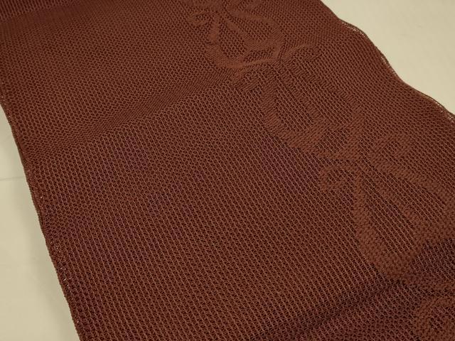 平和屋着物＊夏物　八寸名古屋帯　抽象文様　小豆色　正絹　逸品　DAAW4256cm