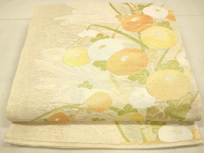平和屋着物＊夏物 六通柄袋帯 草花文 金銀糸 正絹 逸品 DAAT1860cm