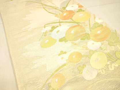 平和屋着物＊夏物 六通柄袋帯 草花文 金銀糸 正絹 逸品 DAAT1860cm