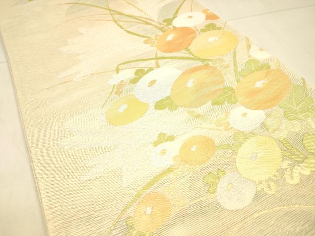 平和屋着物＊夏物 六通柄袋帯 草花文 金銀糸 正絹 逸品 DAAT1860cm