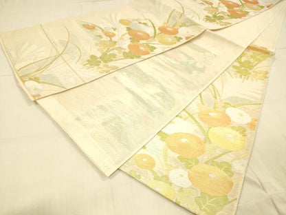 平和屋着物＊夏物 六通柄袋帯 草花文 金銀糸 正絹 逸品 DAAT1860cm