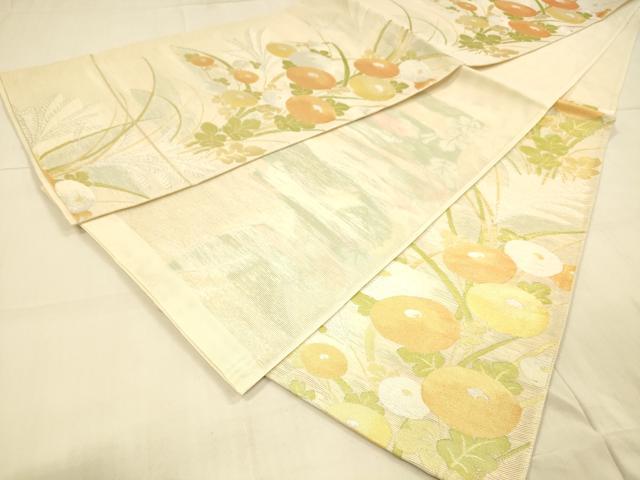 平和屋着物＊夏物 六通柄袋帯 草花文 金銀糸 正絹 逸品 DAAT1860cm
