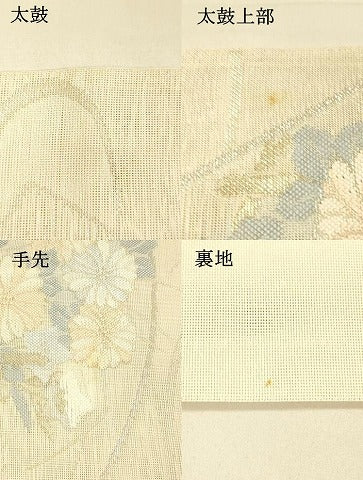 平和屋着物＊夏物　六通柄袋帯　流水地紙草花文　金銀糸　正絹　逸品　DAAT1862cm