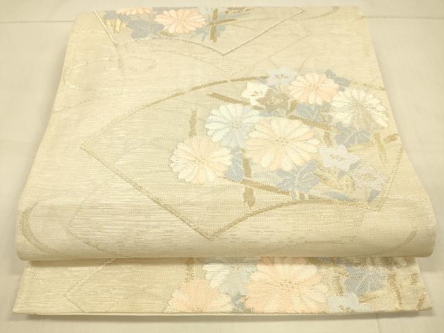 平和屋着物＊夏物　六通柄袋帯　流水地紙草花文　金銀糸　正絹　逸品　DAAT1862cm