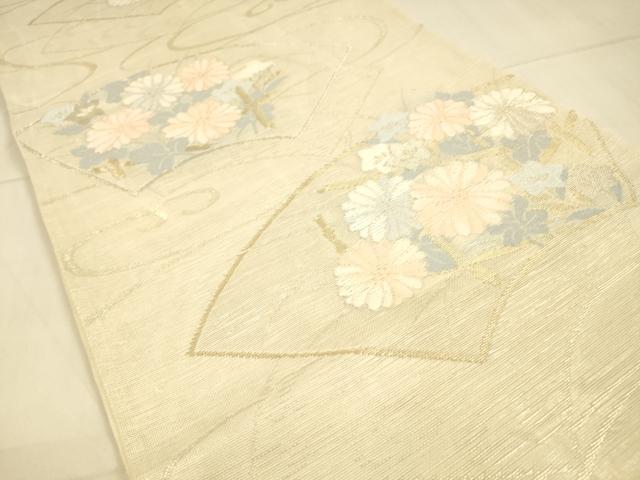 平和屋着物＊夏物　六通柄袋帯　流水地紙草花文　金銀糸　正絹　逸品　DAAT1862cm