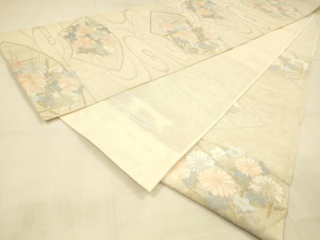 平和屋着物＊夏物　六通柄袋帯　流水地紙草花文　金銀糸　正絹　逸品　DAAT1862cm
