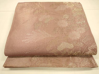 平和屋着物＊夏物　六通柄袋帯　草花文　金糸　正絹　逸品　DAAT1865cm