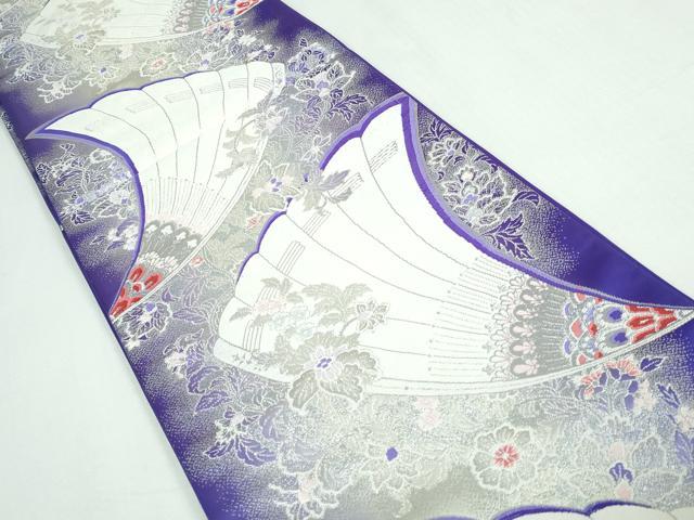 平和屋着物◎六通柄袋帯　唐織　幾何学更紗花文　銀糸　正絹　逸品　DAAT2265qa
