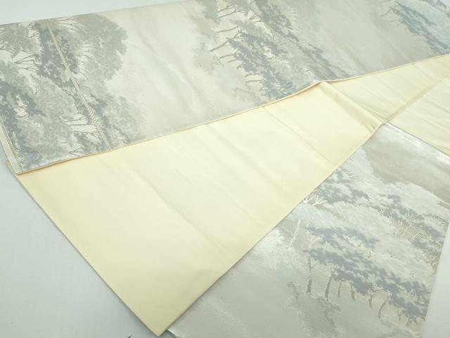 平和屋着物◎六通柄袋帯　樹林文　銀糸　正絹　逸品　DAAT2283qa
