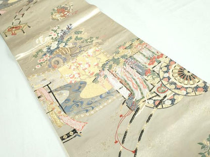 平和屋着物◎六通柄袋帯　唐織　瑞光綴織　御所車花文　金銀糸　正絹　逸品　DAAT2286qa