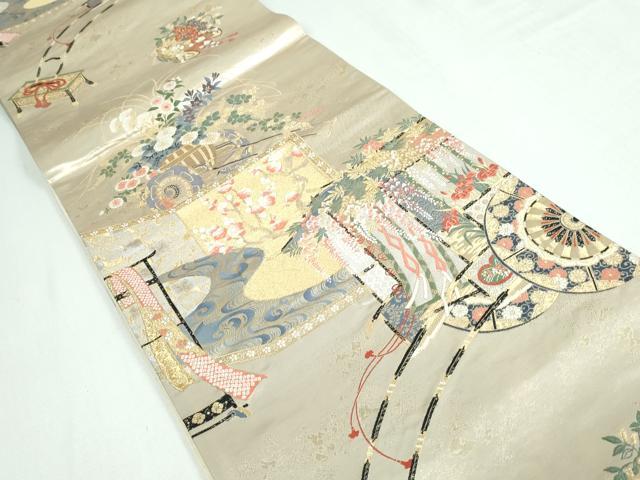 平和屋着物◎六通柄袋帯　唐織　瑞光綴織　御所車花文　金銀糸　正絹　逸品　DAAT2286qa
