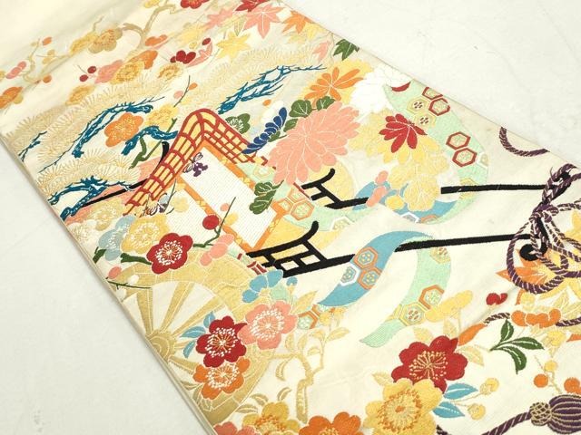 平和屋着物◎太鼓柄　本袋帯　唐織　御所車枝梅文　金糸　正絹　逸品　DAAT2333qa