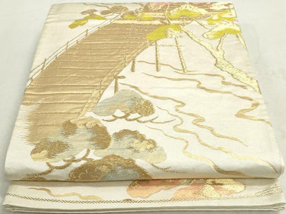 平和屋着物◎六通柄袋帯　渡橋枝松文　金糸　正絹　逸品　DAAT2342qa