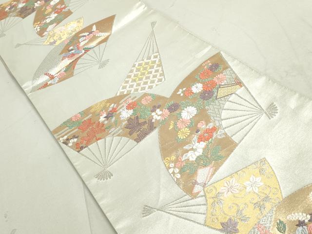 平和屋着物◎六通柄袋帯 唐織 扇面草花文 金銀糸 正絹 逸品 DAAT2362qa