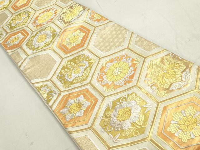 平和屋着物◎六通柄袋帯　亀甲花文　金銀糸　正絹　逸品　DAAT2364qa