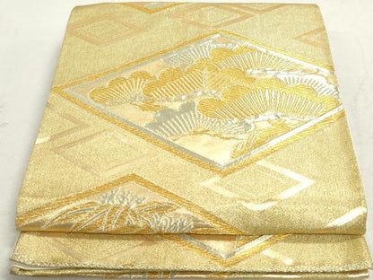平和屋着物◎六通柄袋帯　笹松菱文　金糸　正絹　逸品　DAAT2374qa