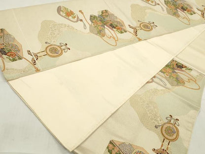 平和屋着物◎六通柄袋帯　器物文　金糸　正絹　逸品　DAAT2383qa