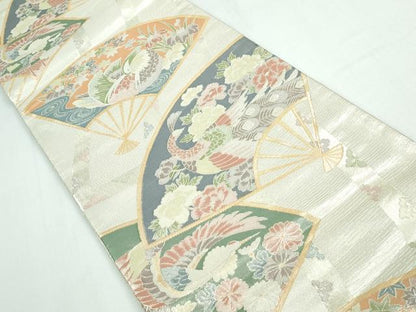 平和屋着物◎佐賀錦　六通柄袋帯　扇面孔雀花文　金銀糸　正絹　逸品　DAAT2417qa
