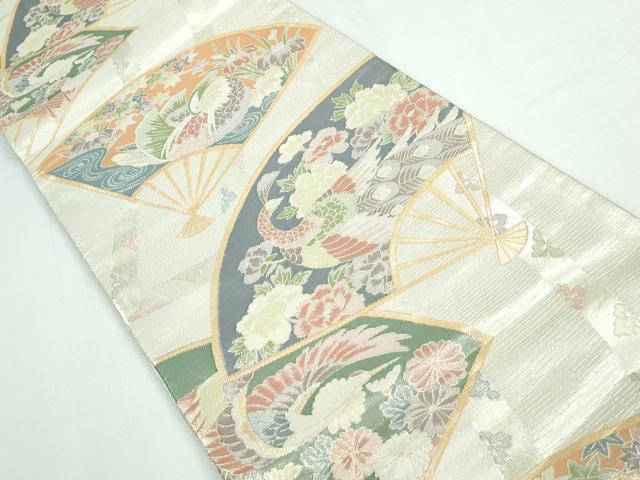 平和屋着物◎佐賀錦　六通柄袋帯　扇面孔雀花文　金銀糸　正絹　逸品　DAAT2417qa
