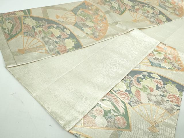平和屋着物◎佐賀錦　六通柄袋帯　扇面孔雀花文　金銀糸　正絹　逸品　DAAT2417qa