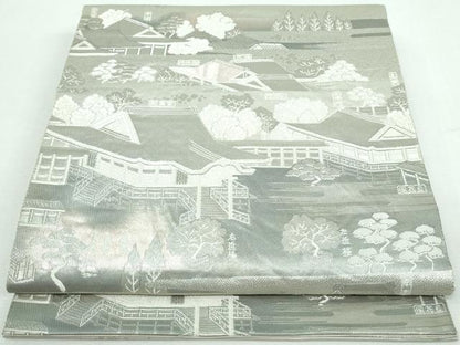平和屋着物◎六通柄袋帯　禁裏の庭　プラチナ箔　正絹　逸品　DAAT2424qa