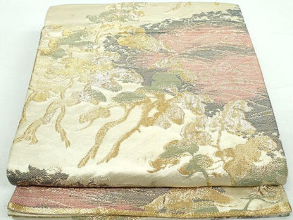 平和屋着物◎六通柄袋帯　立波枝松文　金糸　正絹　逸品　DAAT2425qa