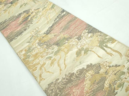 平和屋着物◎六通柄袋帯　立波枝松文　金糸　正絹　逸品　DAAT2425qa