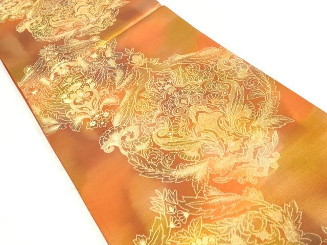 平和屋着物◎六通柄袋帯　更紗花文　金糸　正絹　逸品　DAAT2445qa