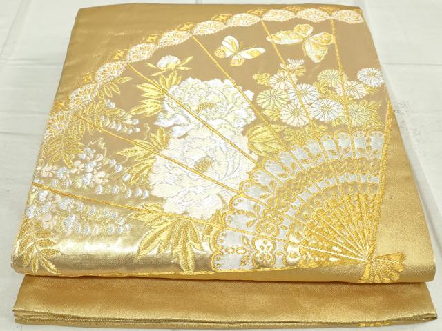 平和屋着物◎六通柄袋帯　扇面花文　金銀糸　正絹　逸品　DAAT2504qa