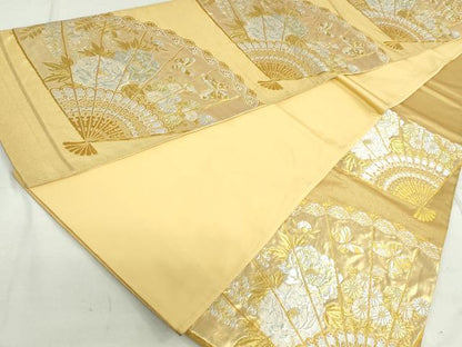 平和屋着物◎六通柄袋帯　扇面花文　金銀糸　正絹　逸品　DAAT2504qa