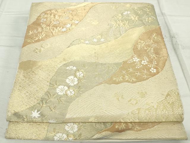 平和屋着物◎六通柄袋帯　道長花文　金糸　正絹　逸品　DAAT2506qa