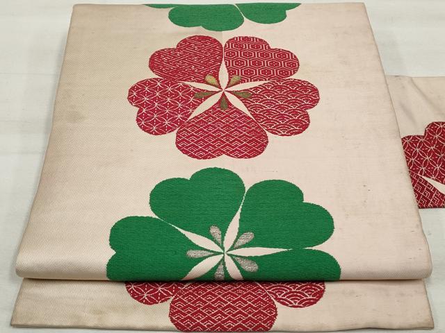 平和屋着物◎アンティーク 大正ロマン 九寸名古屋帯 舞花文 金銀糸 正絹 逸品 DAAT2954qa