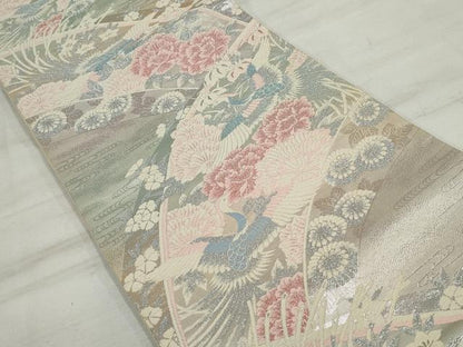 平和屋着物◎六通柄袋帯　唐織　花鳥文　銀糸　正絹　逸品　DAAT2967qa