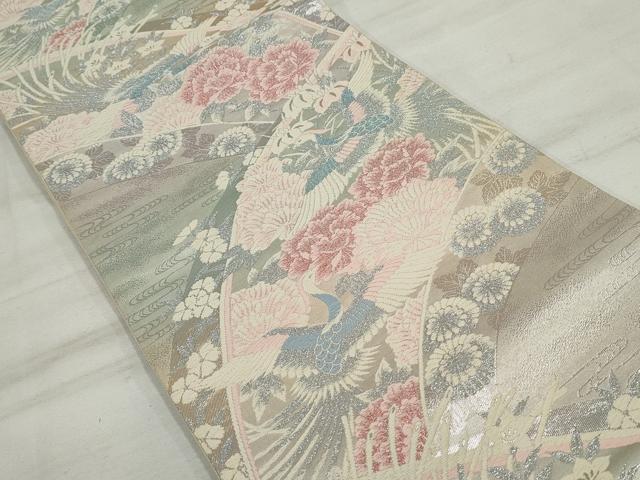 平和屋着物◎六通柄袋帯　唐織　花鳥文　銀糸　正絹　逸品　DAAT2967qa