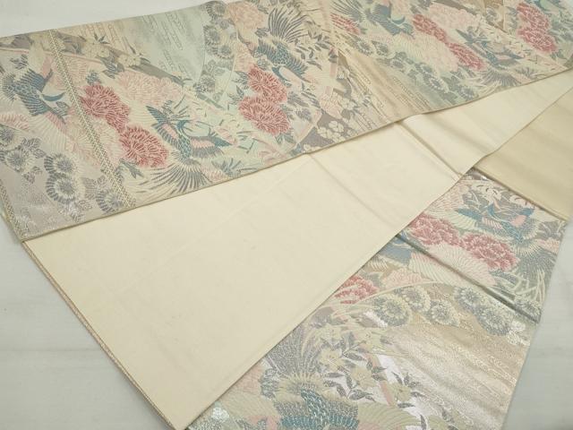 平和屋着物◎六通柄袋帯　唐織　花鳥文　銀糸　正絹　逸品　DAAT2967qa