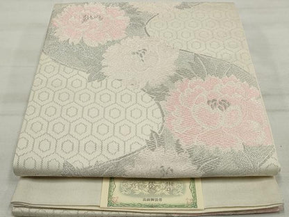 平和屋着物◎六通柄袋帯 唐織 亀甲舞花文 銀糸 正絹 逸品 DAAT2978qa