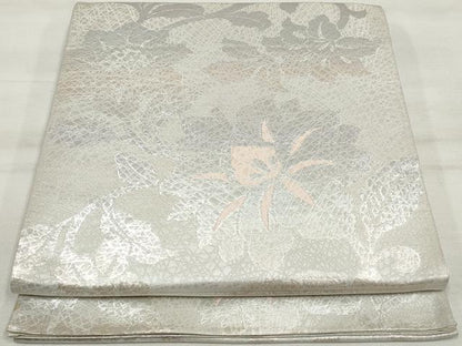 平和屋着物◎六通柄袋帯 更紗花文 銀糸 正絹 逸品 DAAT2991qa