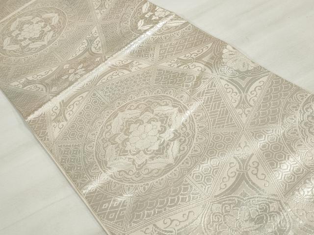 平和屋着物◎六通柄袋帯 正倉院花文 銀糸 正絹 逸品 DAAT2994qa