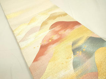 平和屋着物●手織綴れ 山鹿清華 太鼓柄袋帯 重ね山文 金銀糸 正絹 逸品 DAAT3228fe