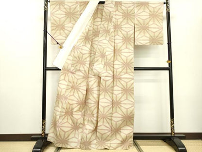 平和屋着物▽上質な紬 単衣 麻の葉文様 正絹 逸品 DAAT3639fe