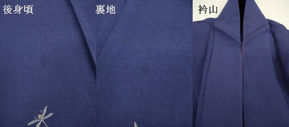 平和屋着物▽訪問着 単衣 お召地 刺繍 蜻蛉 とんぼ 金糸 紅桔梗色 正絹 逸品 DAAT3642fe