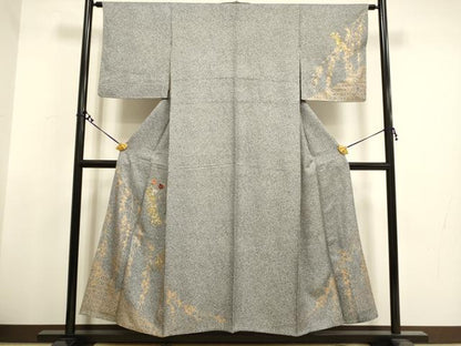 平和屋着物▽訪問着 単衣 刺繍 短冊枝垂れ桜文 たたき染め 金彩 正絹 逸品 DAAT4423du