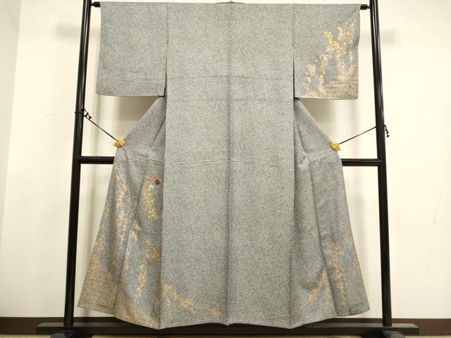 平和屋着物▽訪問着 単衣 刺繍 短冊枝垂れ桜文 たたき染め 金彩 正絹 逸品 DAAT4423du
