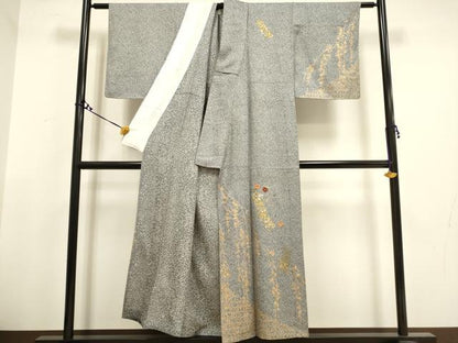 平和屋着物▽訪問着 単衣 刺繍 短冊枝垂れ桜文 たたき染め 金彩 正絹 逸品 DAAT4423du